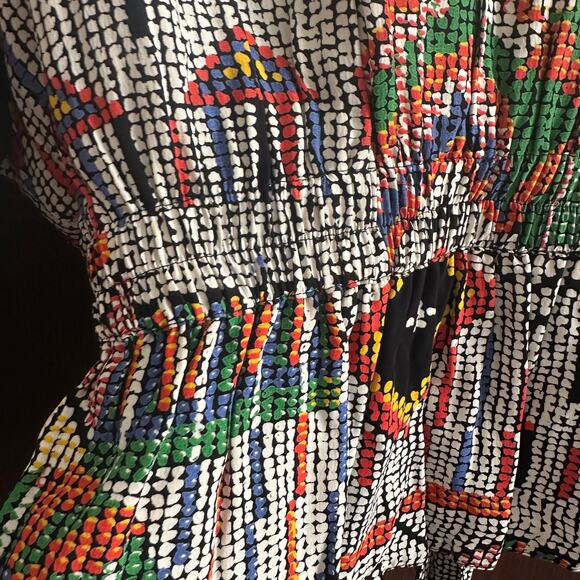 80s Vintage PLATINUM by Dorothy Schoelen | Printed Tie Front Beaded Blouse Small - Picture 7 of 8